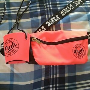 Pink fanny pack and koozie